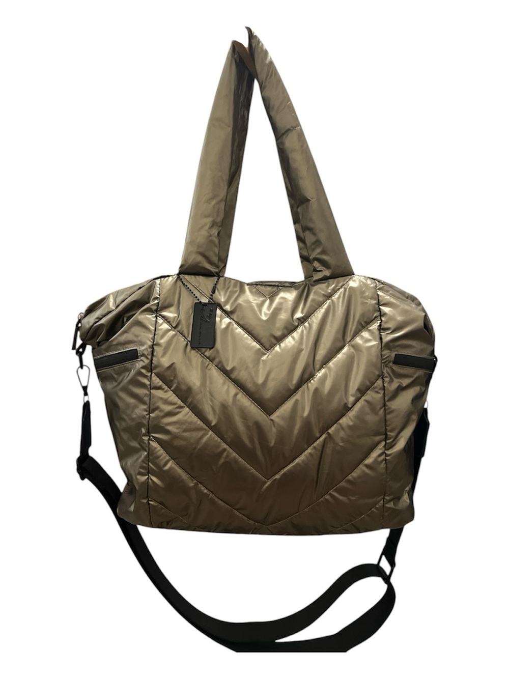 Vintage Havana Gold Quilted Metallic Tote with Black Strap